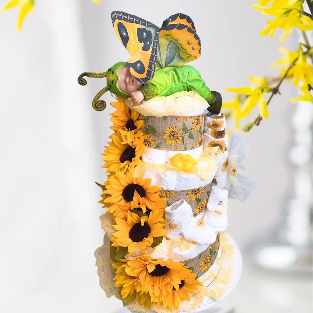 Sunflowers Diaper Cake, Butterfly Diaper Cake